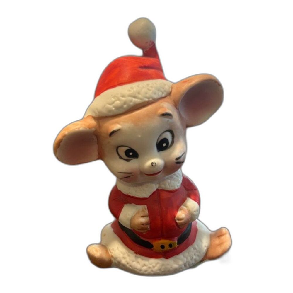 Vintage Ceramic Christmas Mouse Figurine Santa Suit Retro Kitschy Holiday Decor